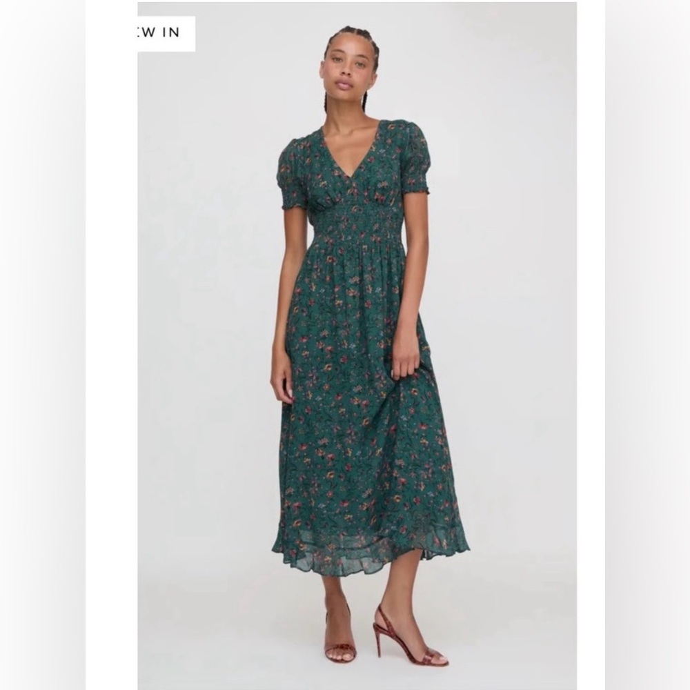 Hill house Georgia dress in bottle green fleur chintz small